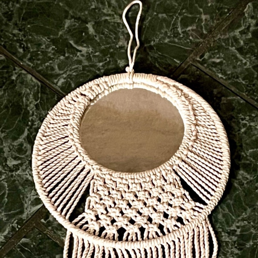 ๐
๐ป SALE! Handmade Cream Macrame Wall Hanging Mirror 24โ long boho - Picture 3 of 6
